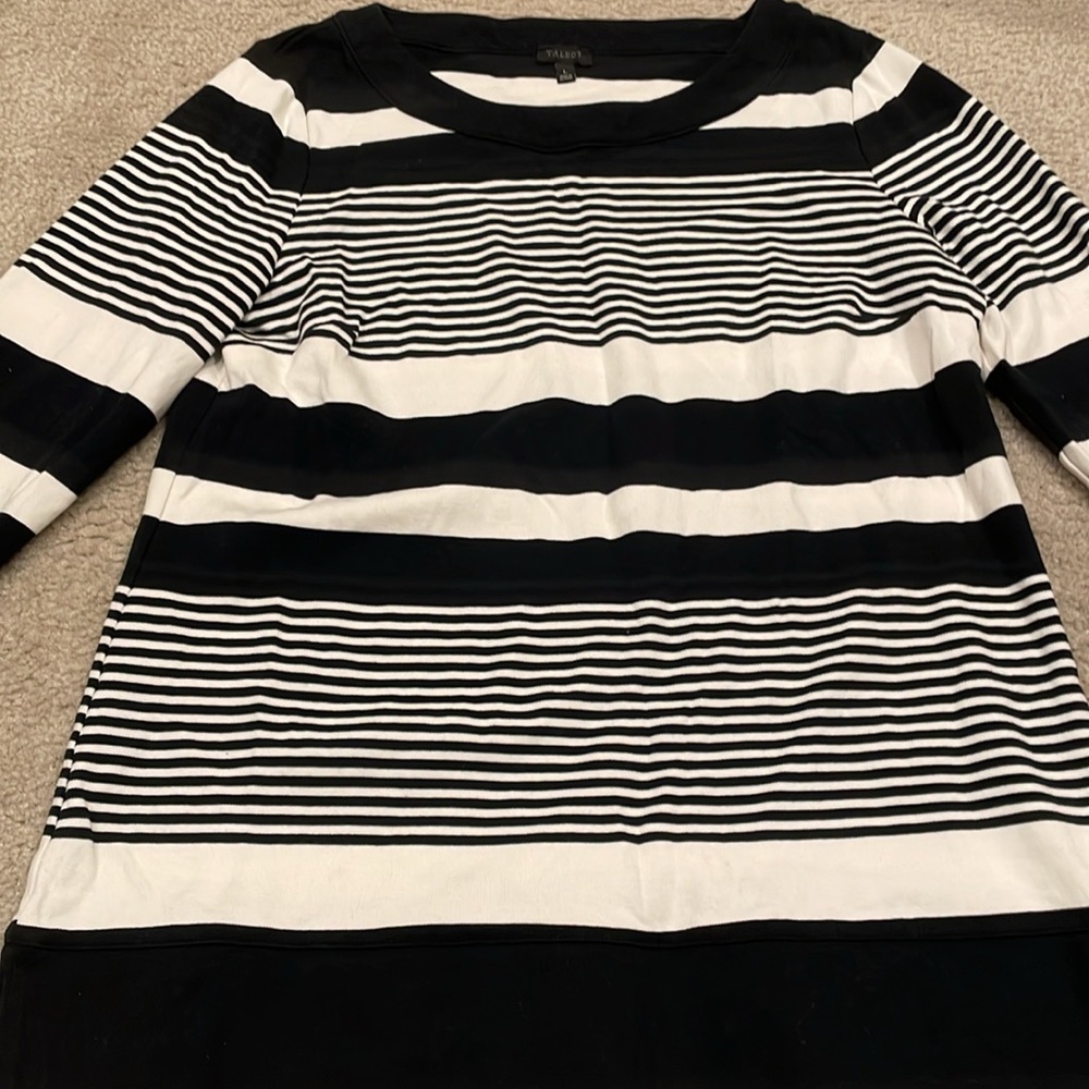 Preowned Talbot Black and White Striped Long Sleeve Top women size L - Picture 3 of 8